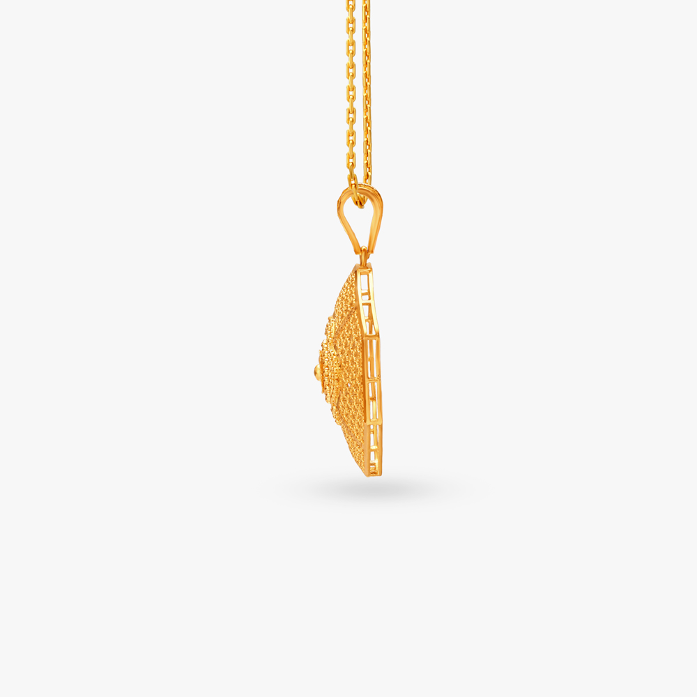 Hexagonal Floral Gold Pendant and Earrings Set,,hi-res image number null