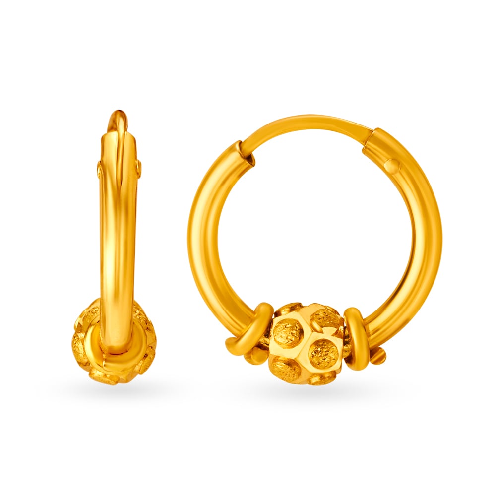 Ornate 18 Karat Gold Geometric Beaded Hoop Earrings,,hi-res image number null