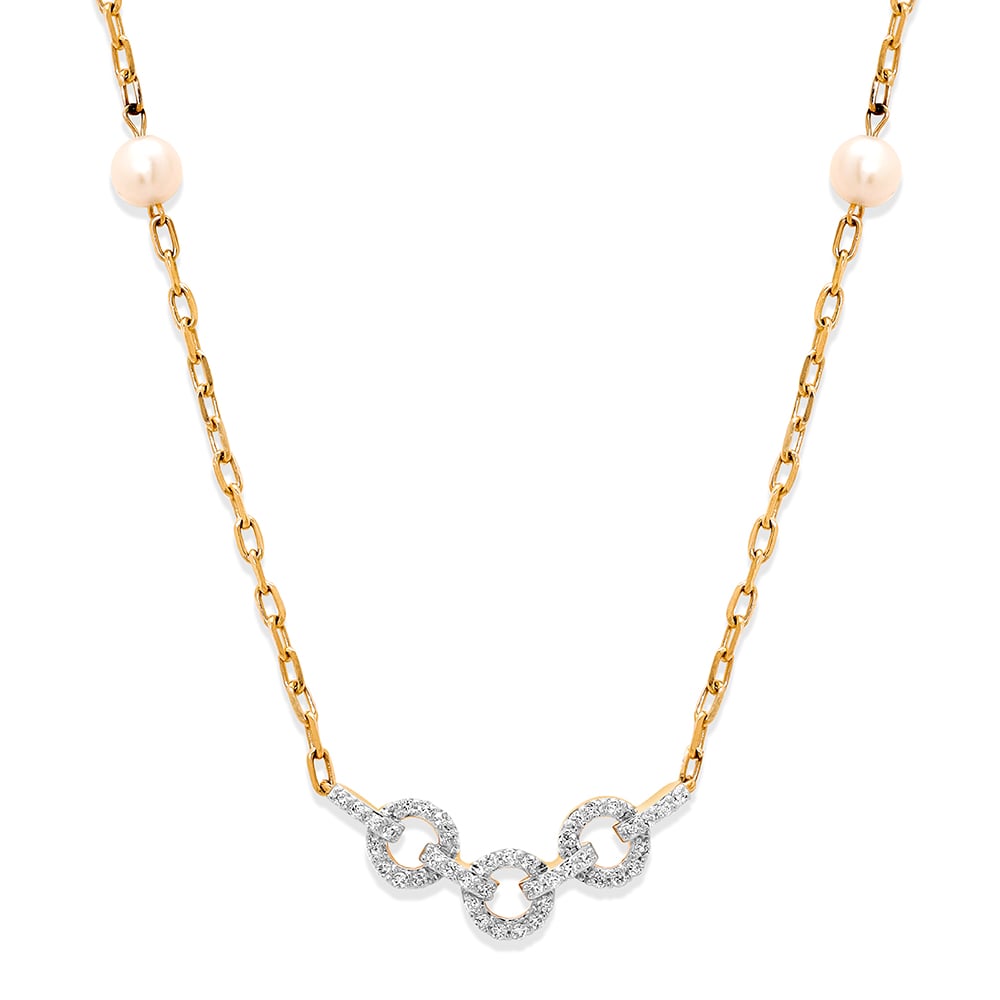 14KT Yellow Gold Diamond Interlocked Pearl Necklace,,hi-res image number null