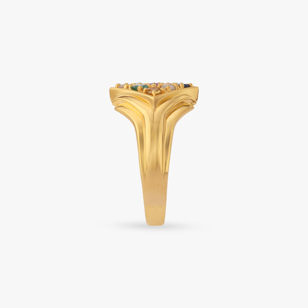 Grid Navaratna Diamond Ring For Men,,hi-res image number null
