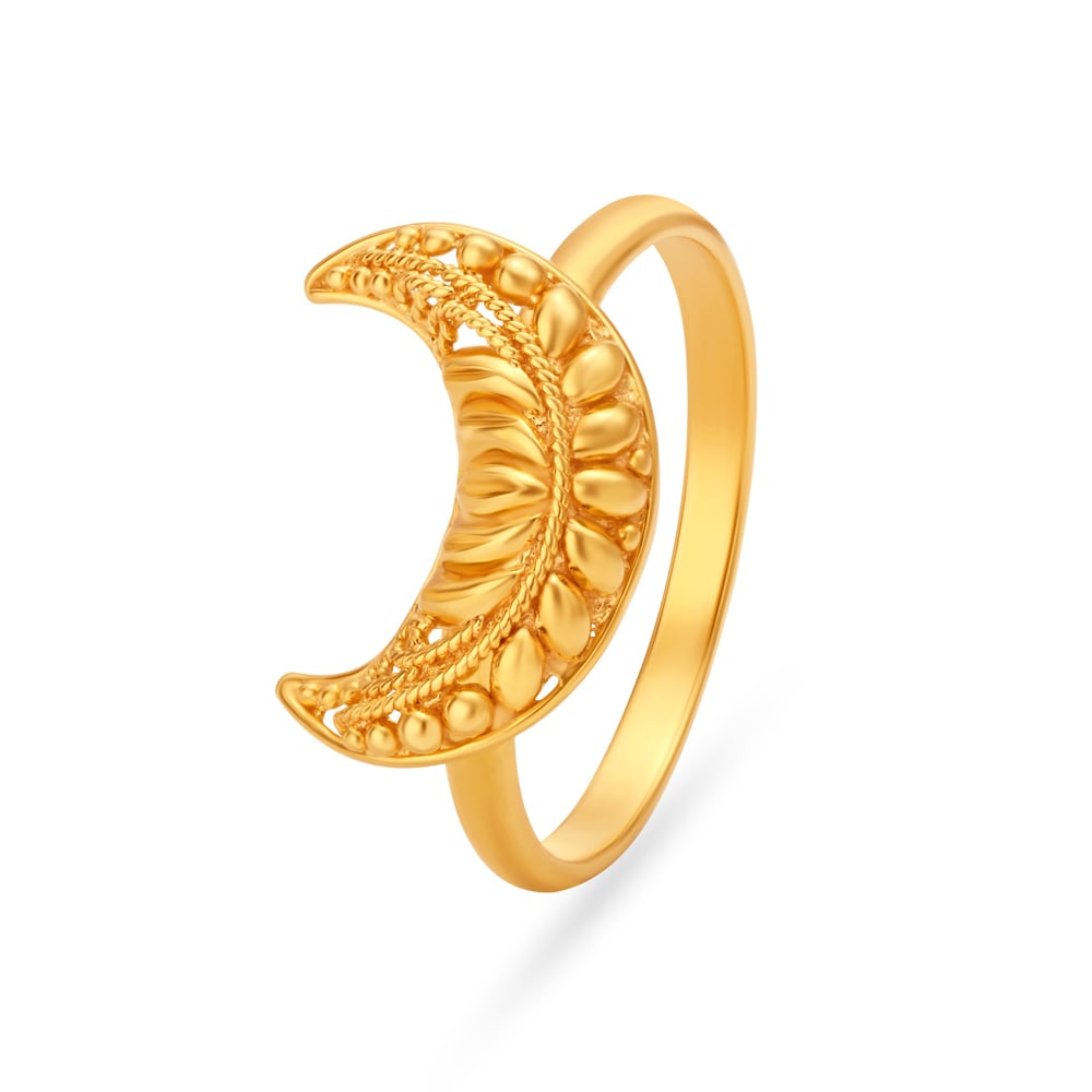 Moon Motif Filigree Work Gold Finger Ring,,hi-res image number null