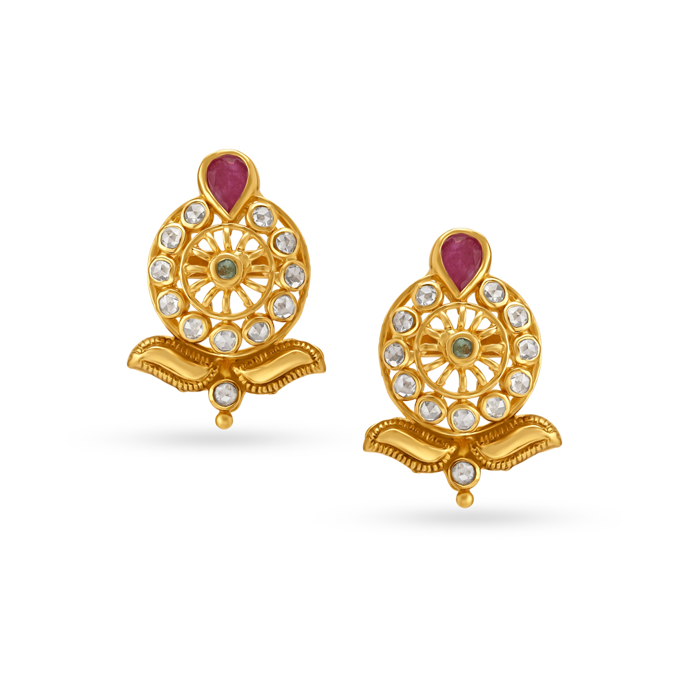 Quaint Emerald And Ruby Gold Stud Earrings,,hi-res image number null