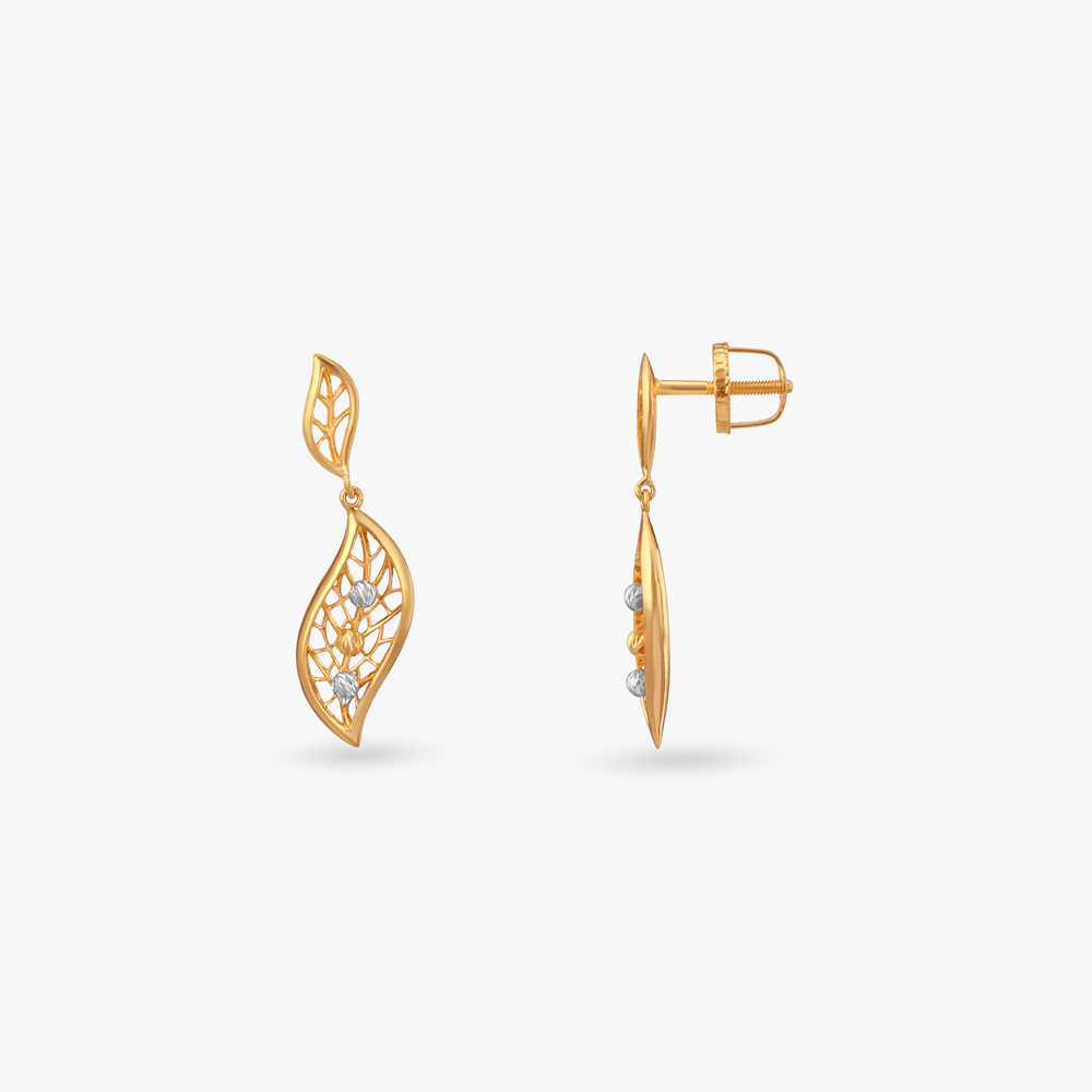 Leaf Veil Gold Drop Earrings,,hi-res image number null