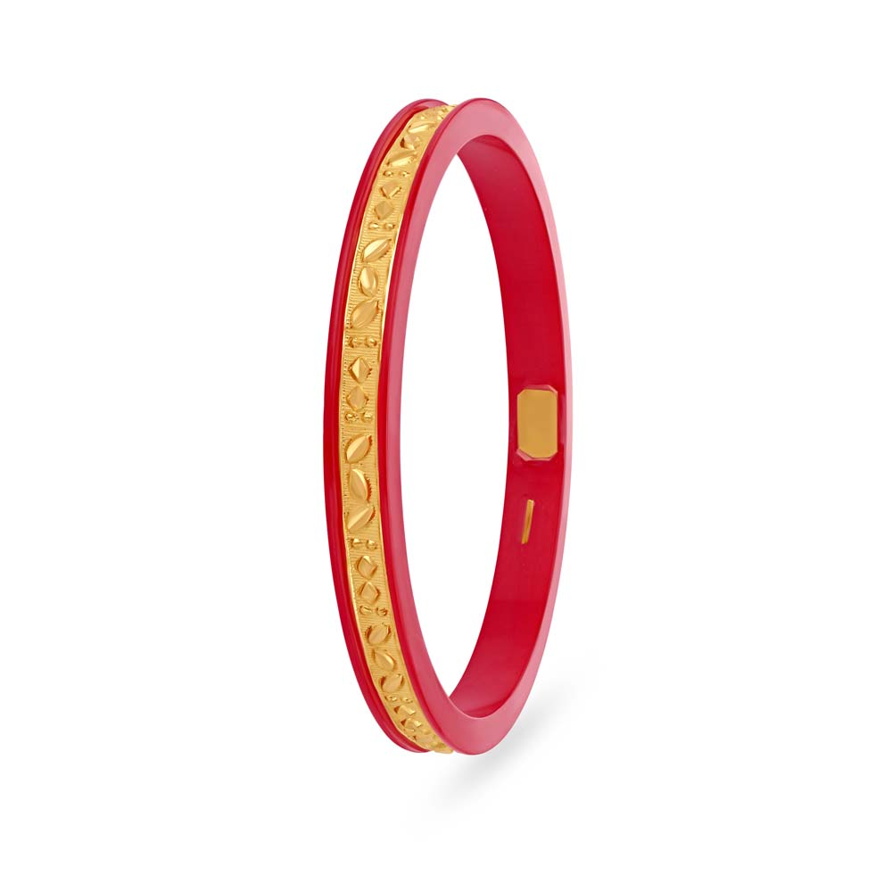 Carved Work Red Shanka Gold Bangle,,hi-res image number null