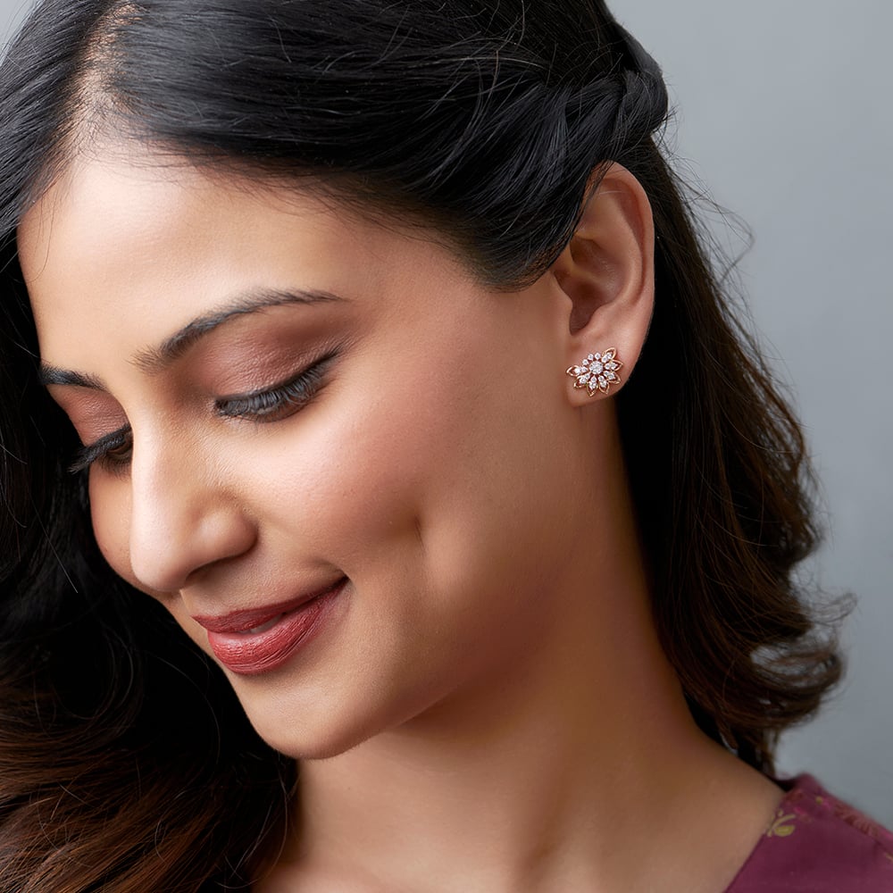 Classic Floral Diamond Stud Earrings,,hi-res image number null