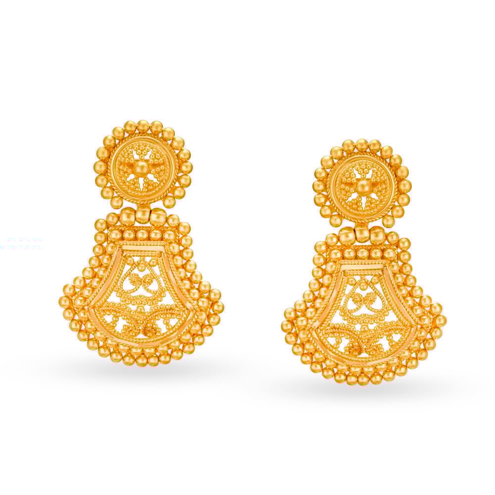 

Artistic Gold Jharokha Shape Drop Earrings