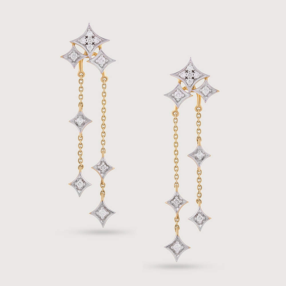 Starlit Cascade Gold & Diamond Drop Earrings,,hi-res image number null