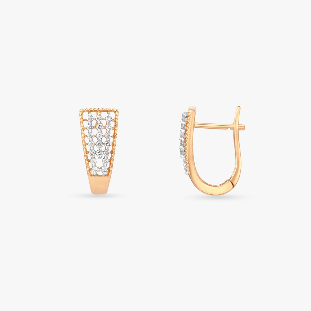Floral Taper Diamond Gold Hoop Earrings,,hi-res image number null