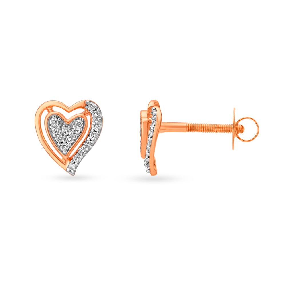 Romantic Hearts Rose Gold and Diamond Stud Earrings,,hi-res image number null