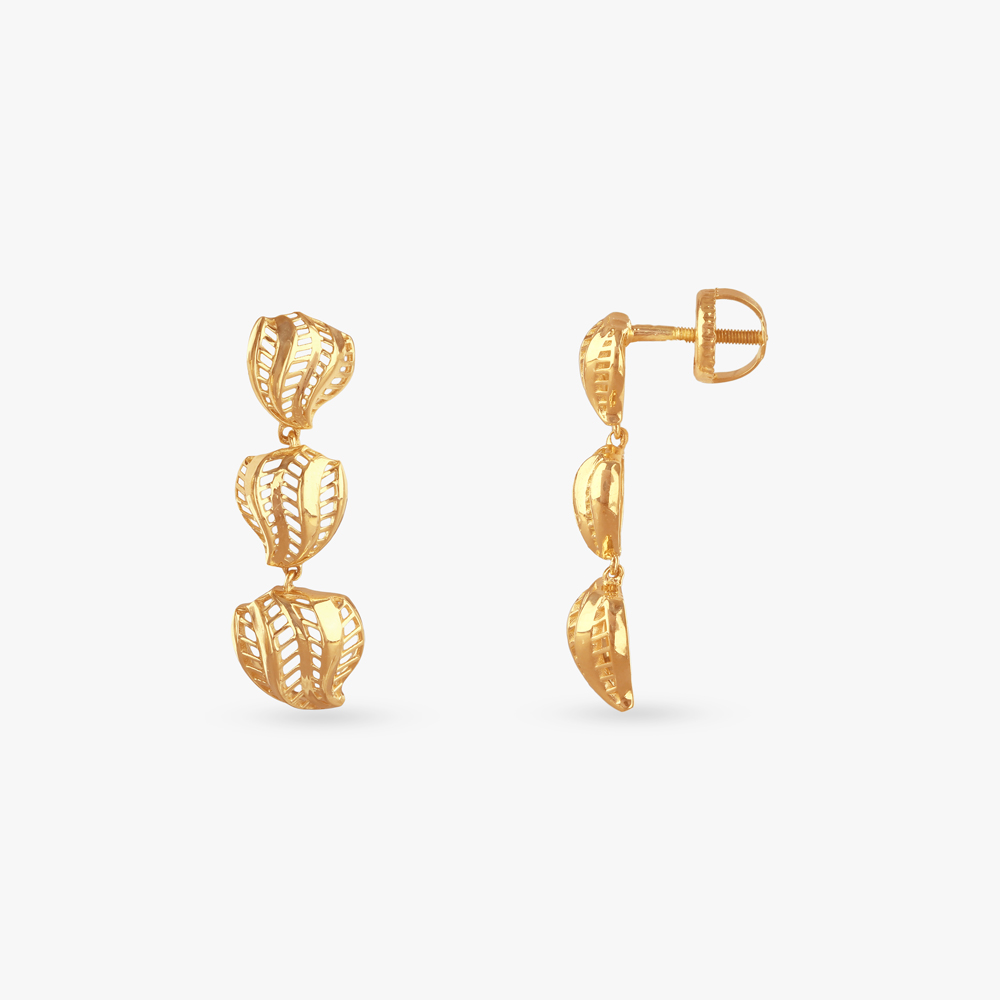 

Triple Leaf Gold Drop Earrings