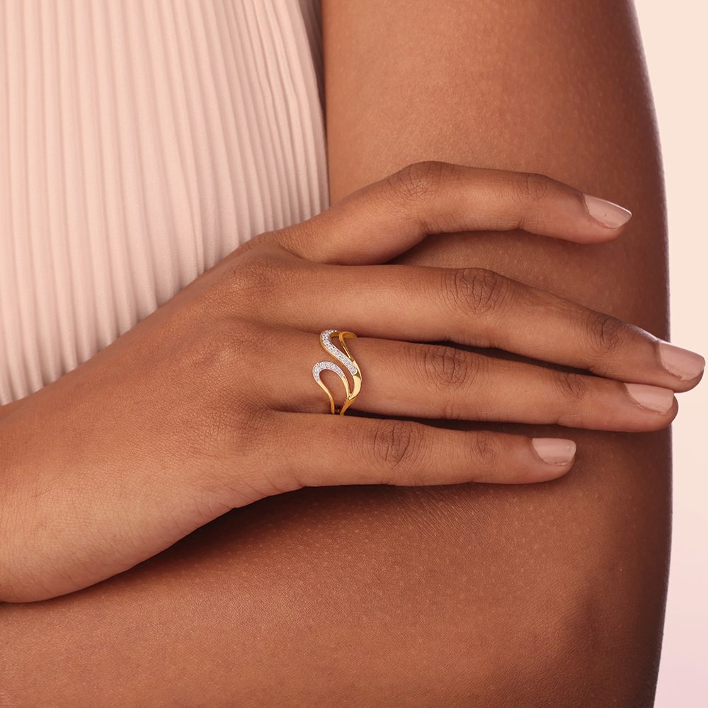 Eternal Wave 14 Kt Gold & Diamond Finger Ring,,hi-res image number null