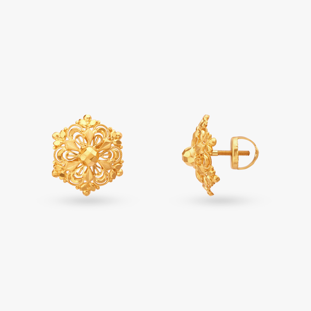 Hexagonal Gold Stud Earrings,,hi-res image number null