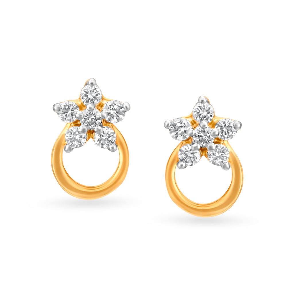 Floral  Circlet Gold and Diamond Stud Earrings,,hi-res image number null