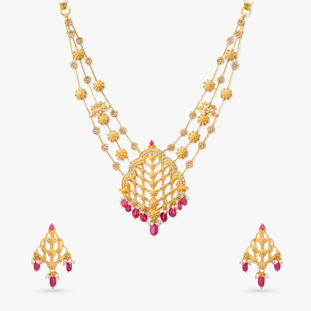 Mogra Trellis Gold Necklace Set,,hi-res image number null