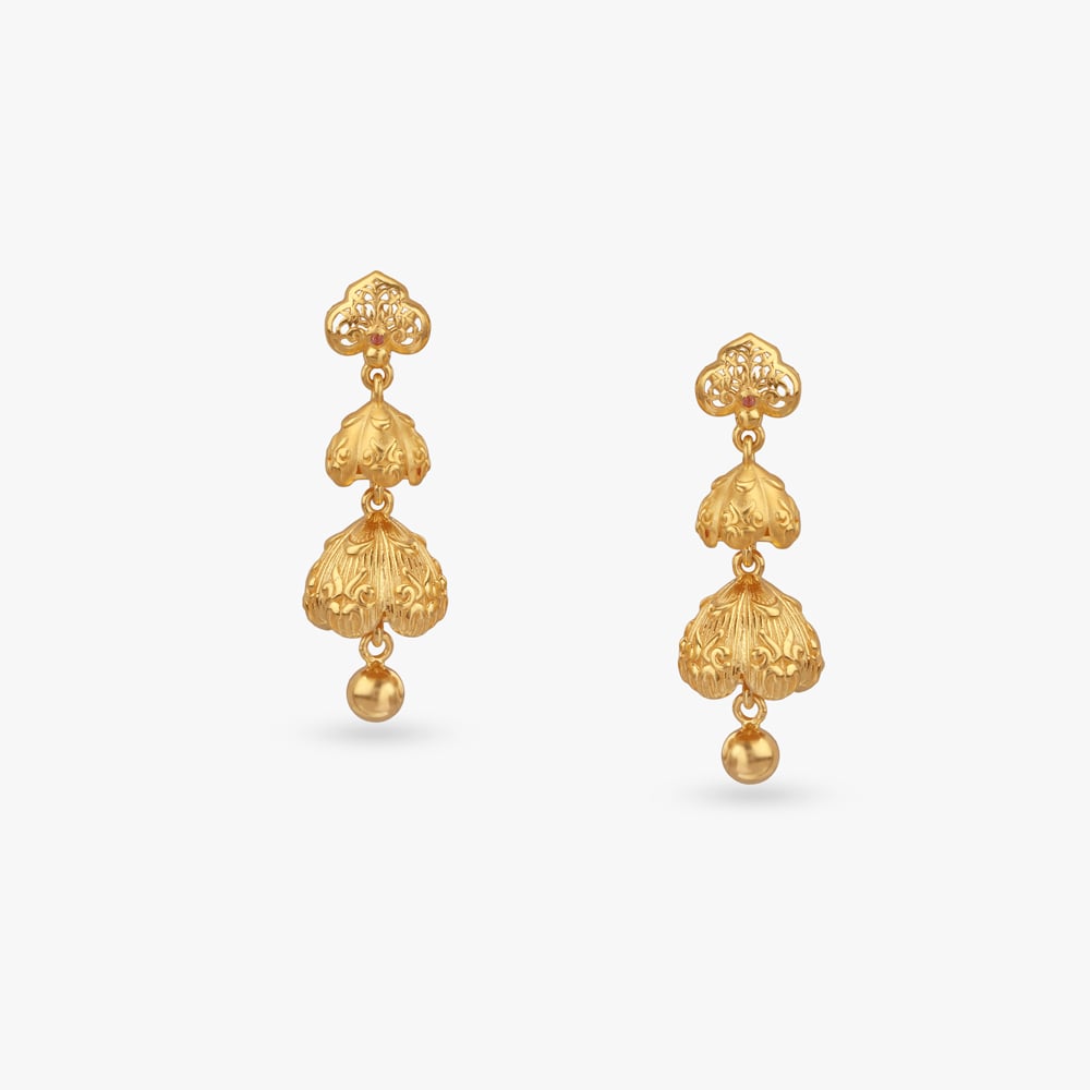 Cascading Bloom Gold Jhumka Earrings,,hi-res image number null