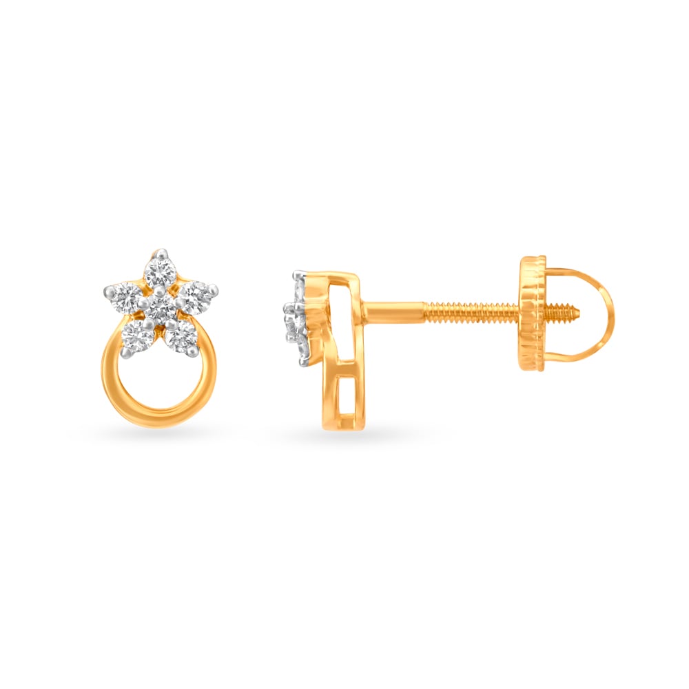 Floral  Circlet Gold and Diamond Stud Earrings,,hi-res image number null