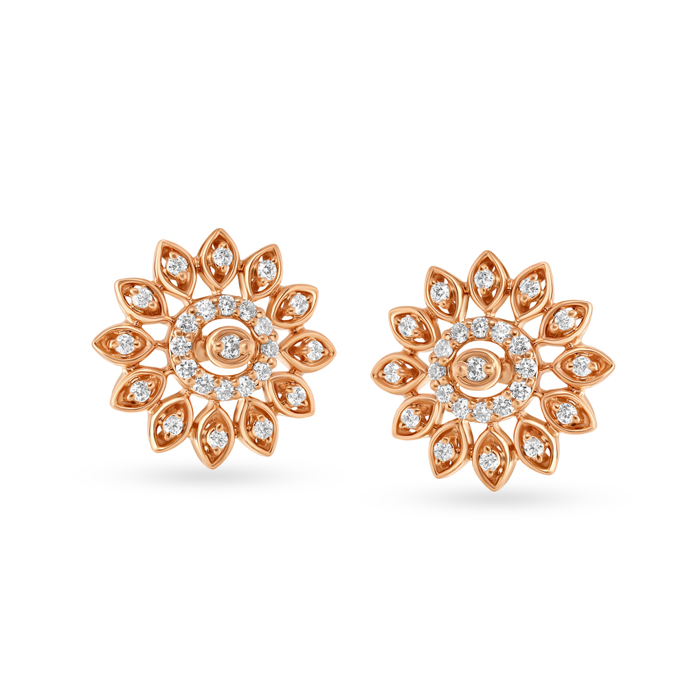 Sparkling Floral Gold Stud Earrings