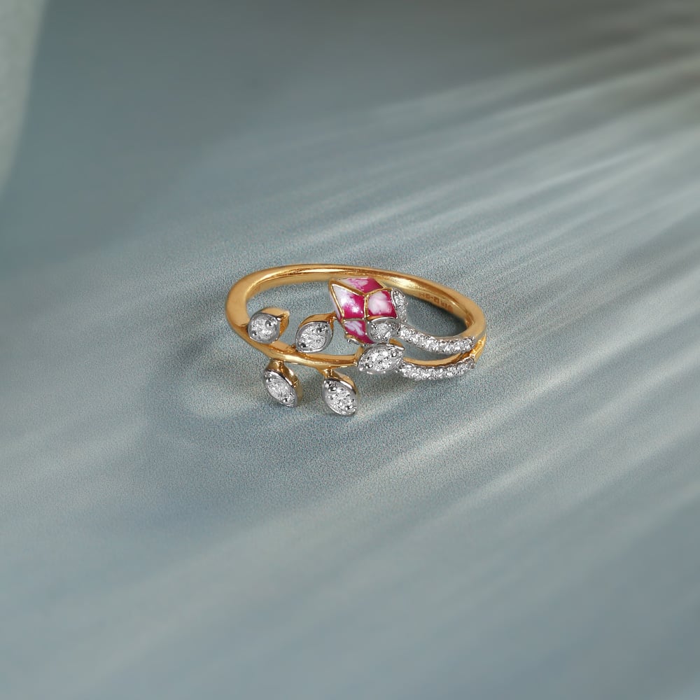 Floral Fantasy Gold & Diamond Finger Ring,,hi-res image number null