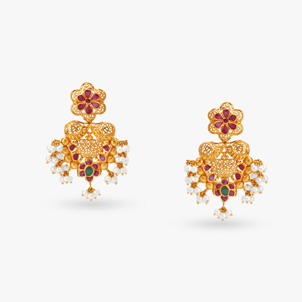 Luminous Lotus Gold Drop Earrings,,hi-res image number null