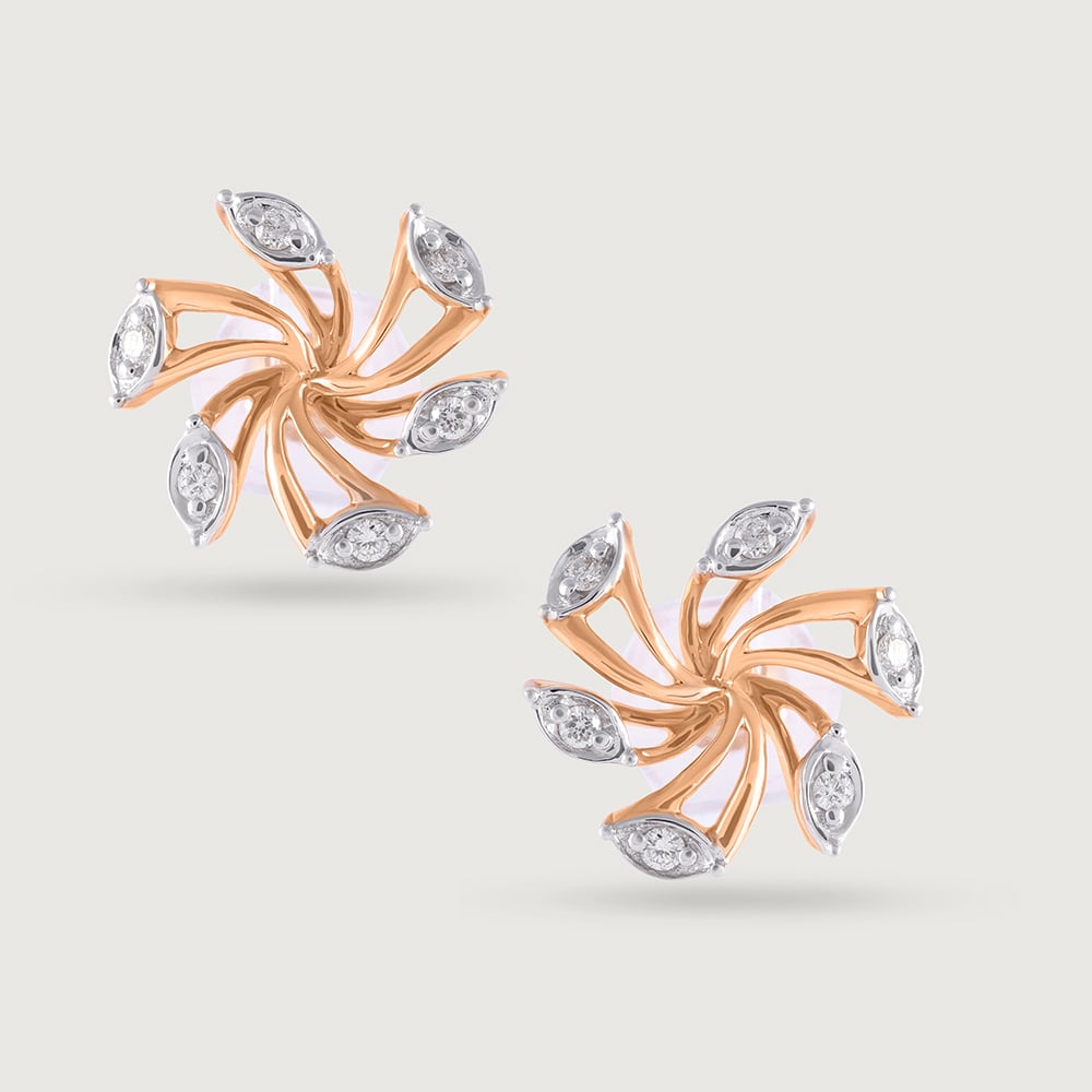 Dainty Swirl Gold & Diamond Stud Earrings,,hi-res image number null
