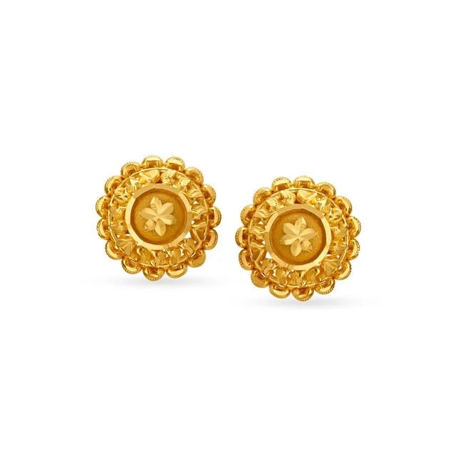 Ornate Gold Stud Earrings,,hi-res image number null