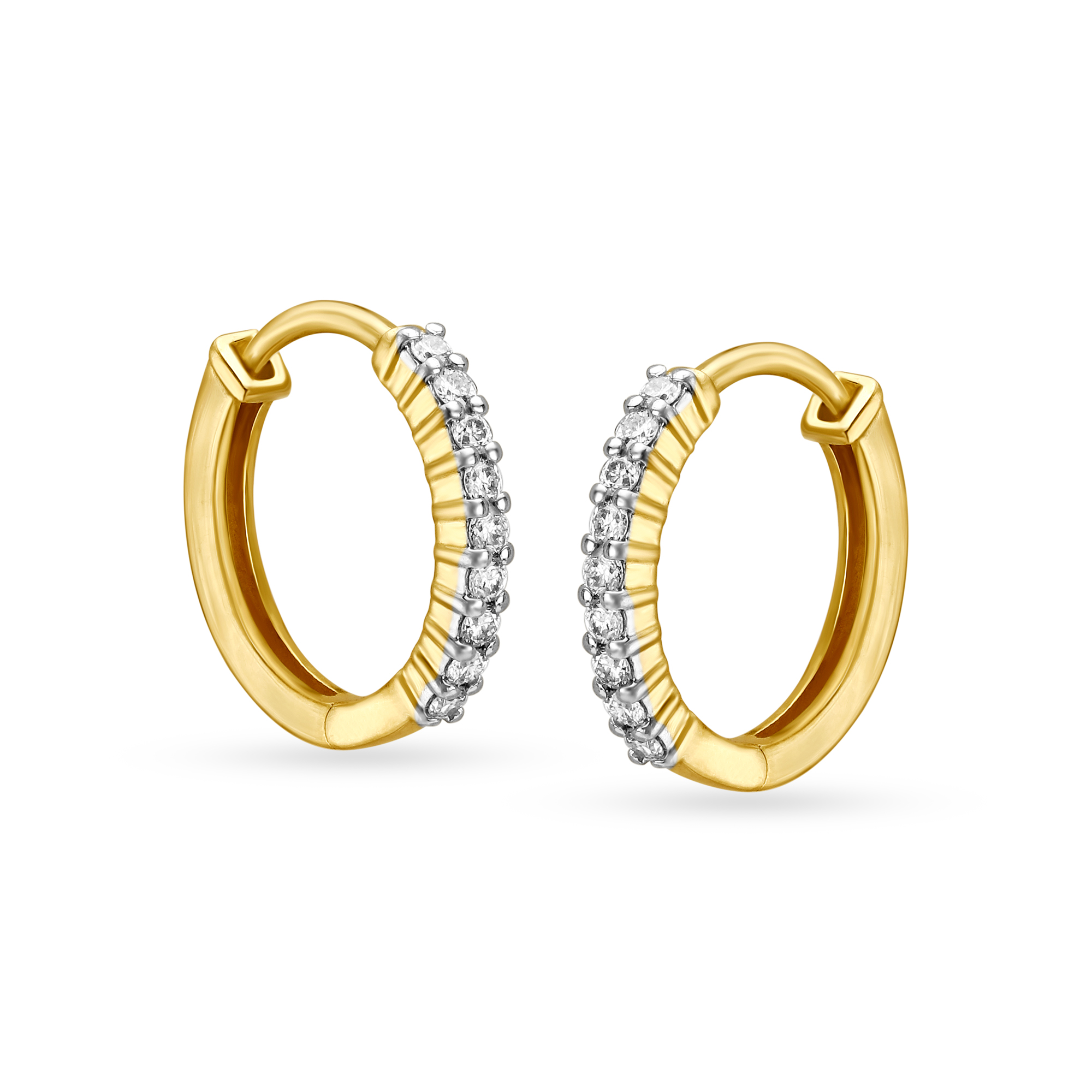14KT Yellow Gold Diamond Hoop Earrings,,hi-res image number null