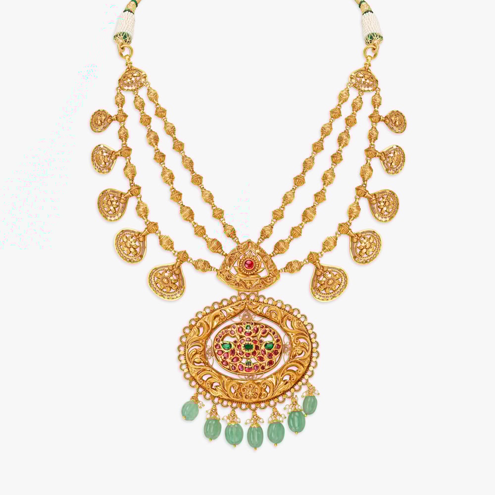 Sumptuous Layered Necklace Set with Nakashi and Kempu Work,,hi-res image number null