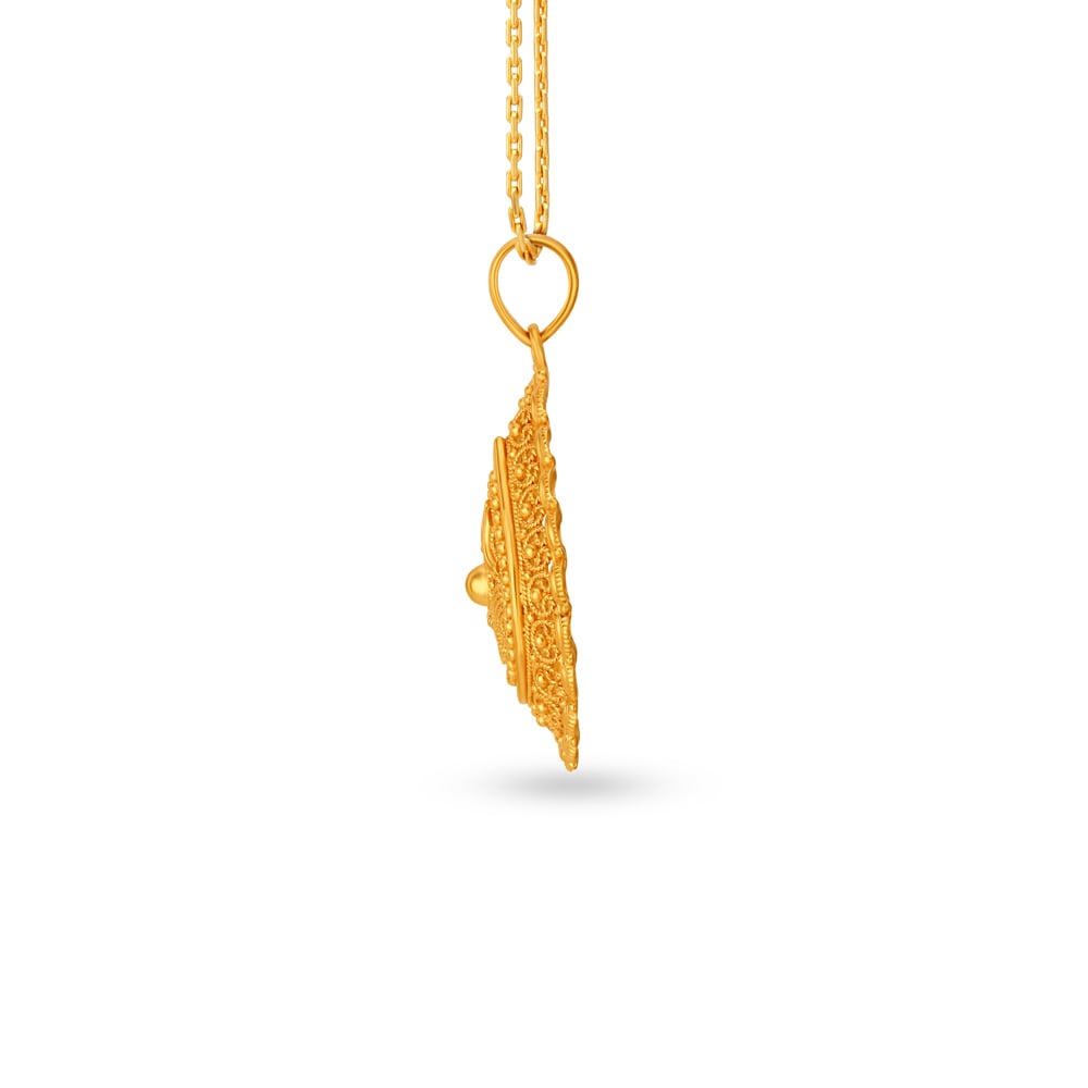 

Riveting Jali Work Single Hook Gold Pendant