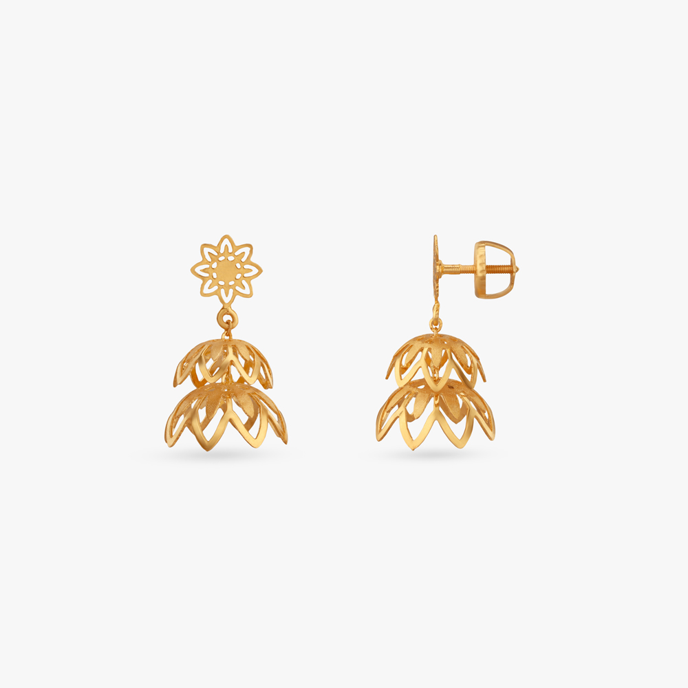 Lotus Cascade Gold Jhumka Earrings,,hi-res image number null