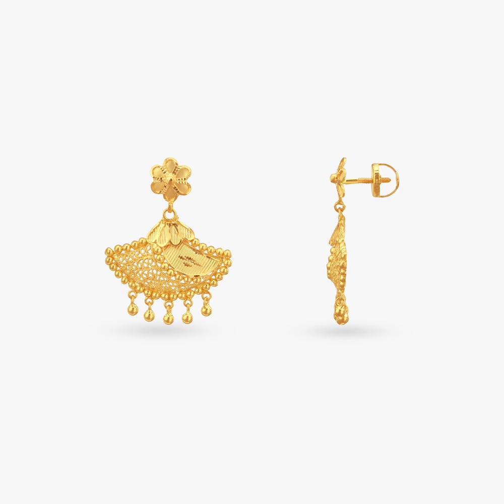 Scalloped Floral Gold Drop Earrings,,hi-res image number null
