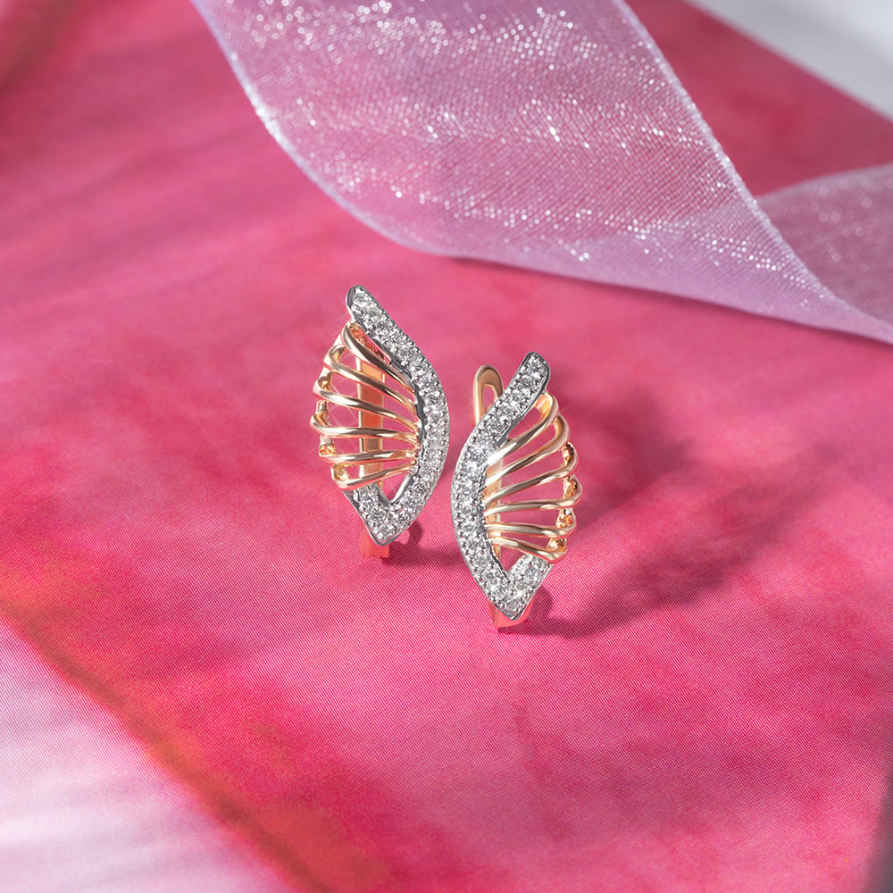 Curvy Radiance Gold & Diamond Hoop Earrings,,hi-res image number null
