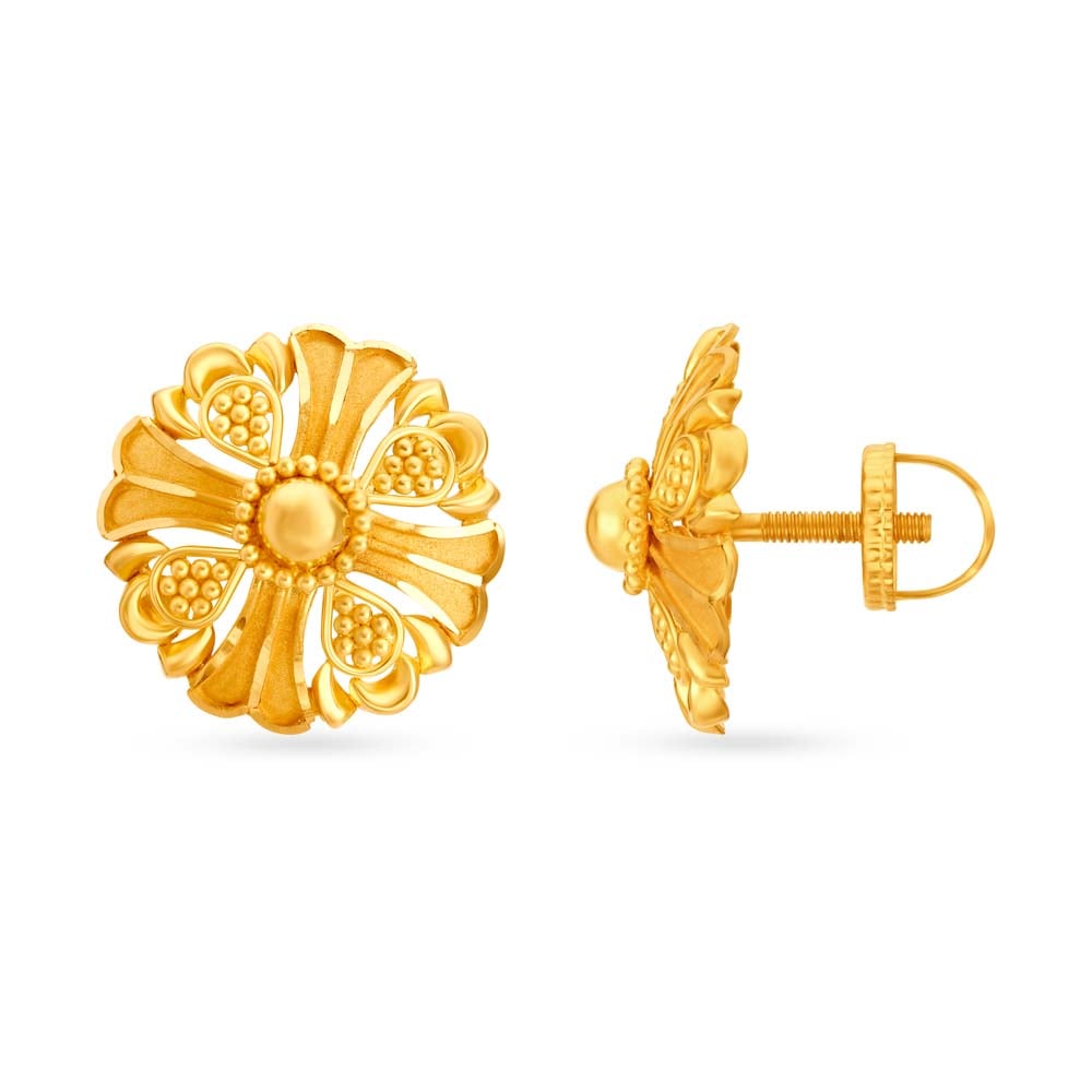 Glamorous Floral Gold Stud Earrings,,hi-res image number null