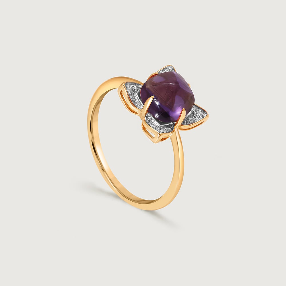 Aurora's Embrace 14KT Amethyst  & Diamond  Finger Ring,,hi-res image number null