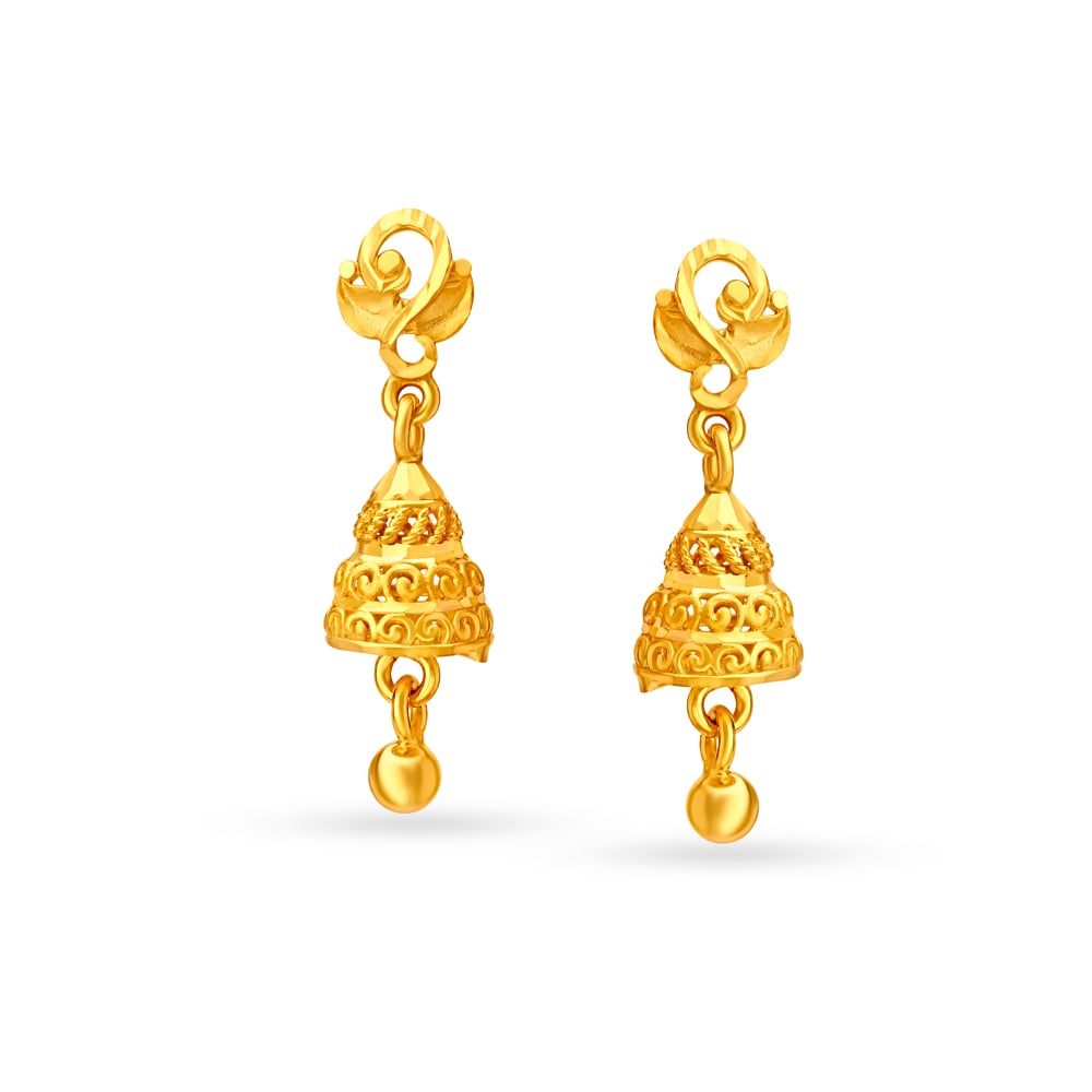 

Charming Yellow Gold Swirled Jhumkas