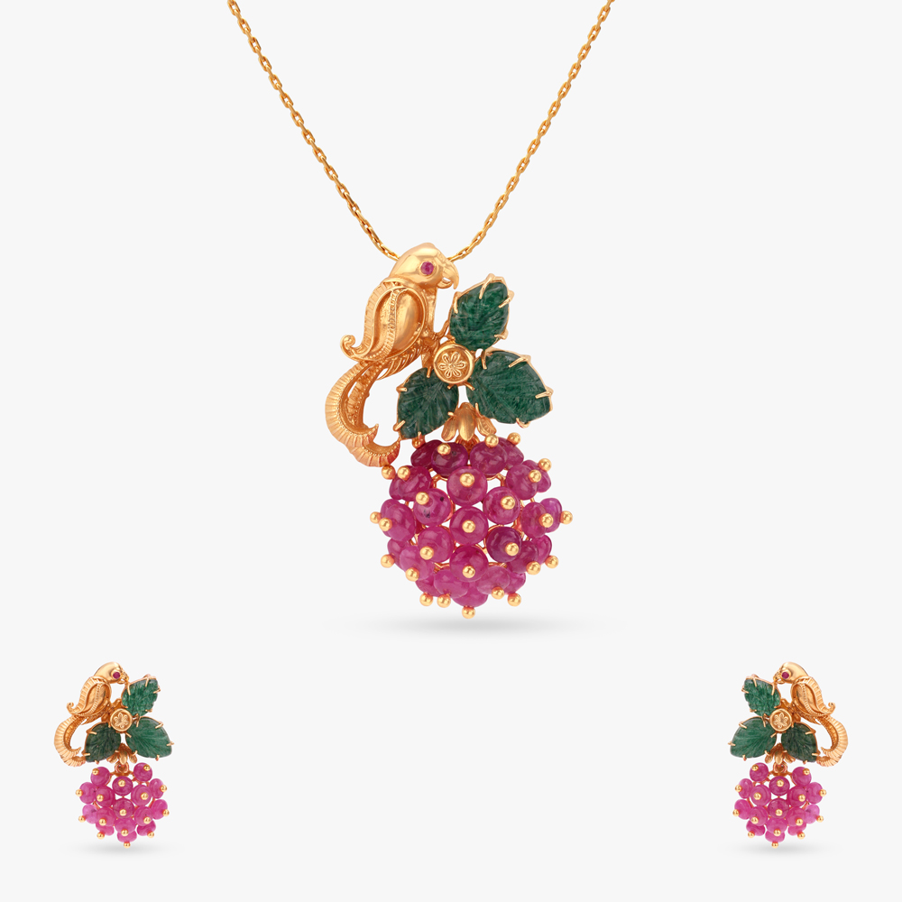 Blooming Grove Gold Pendant and Earrings Set,,hi-res image number null