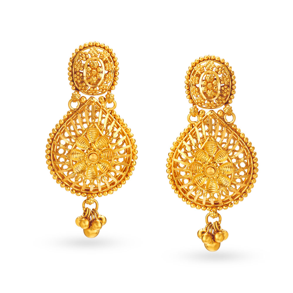 Charming Jali Work Gold Drop Earrings for the Bihari Bride