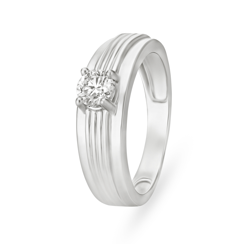 Stunning Band Pattern Platinum And Diamond Finger Ring For Men