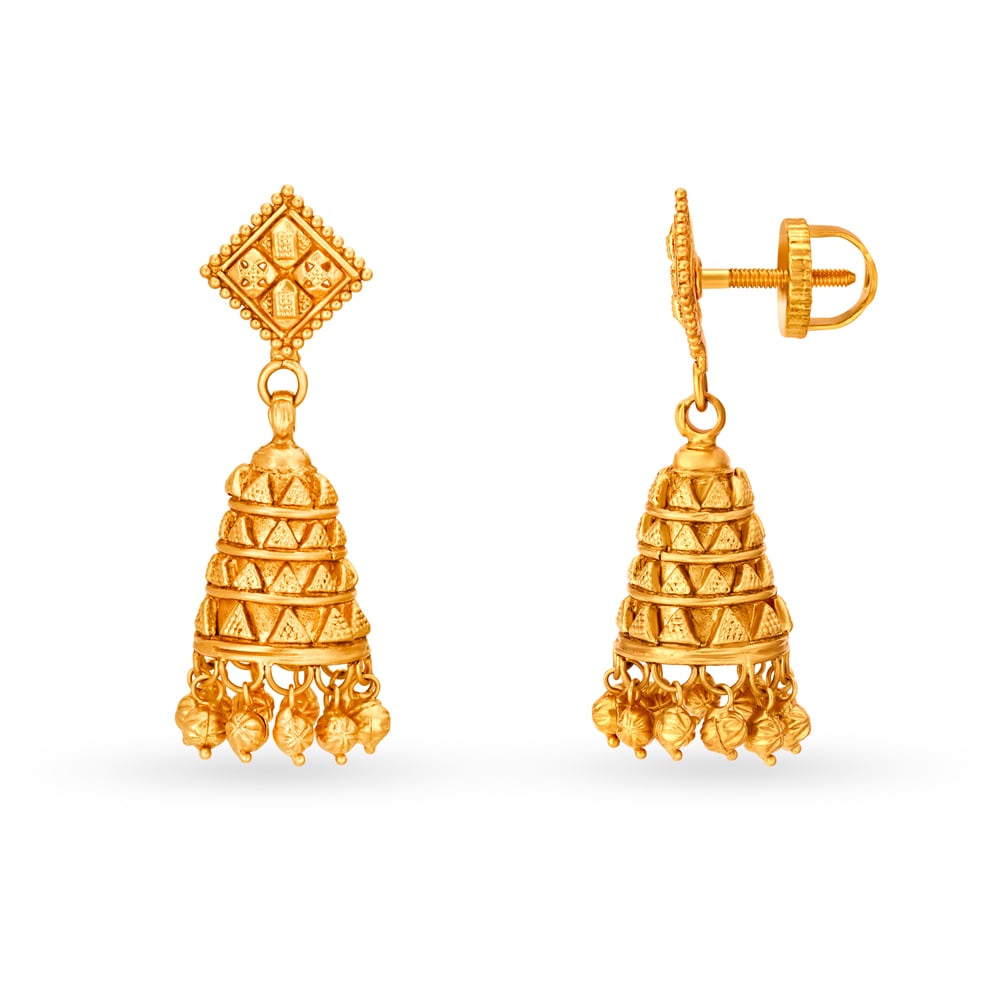 Entrancing 22 Karat Yellow Gold Jhumki Style Drop Earrings,,hi-res image number null