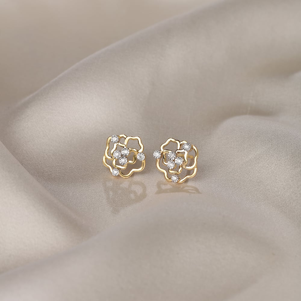 Blooming Radiance 14 Kt Gold & Diamond Stud Earrings,,hi-res image number null