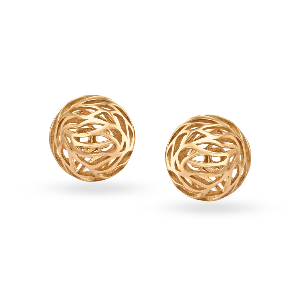 Round Gold Jali Work Stud Earrings,,hi-res image number null