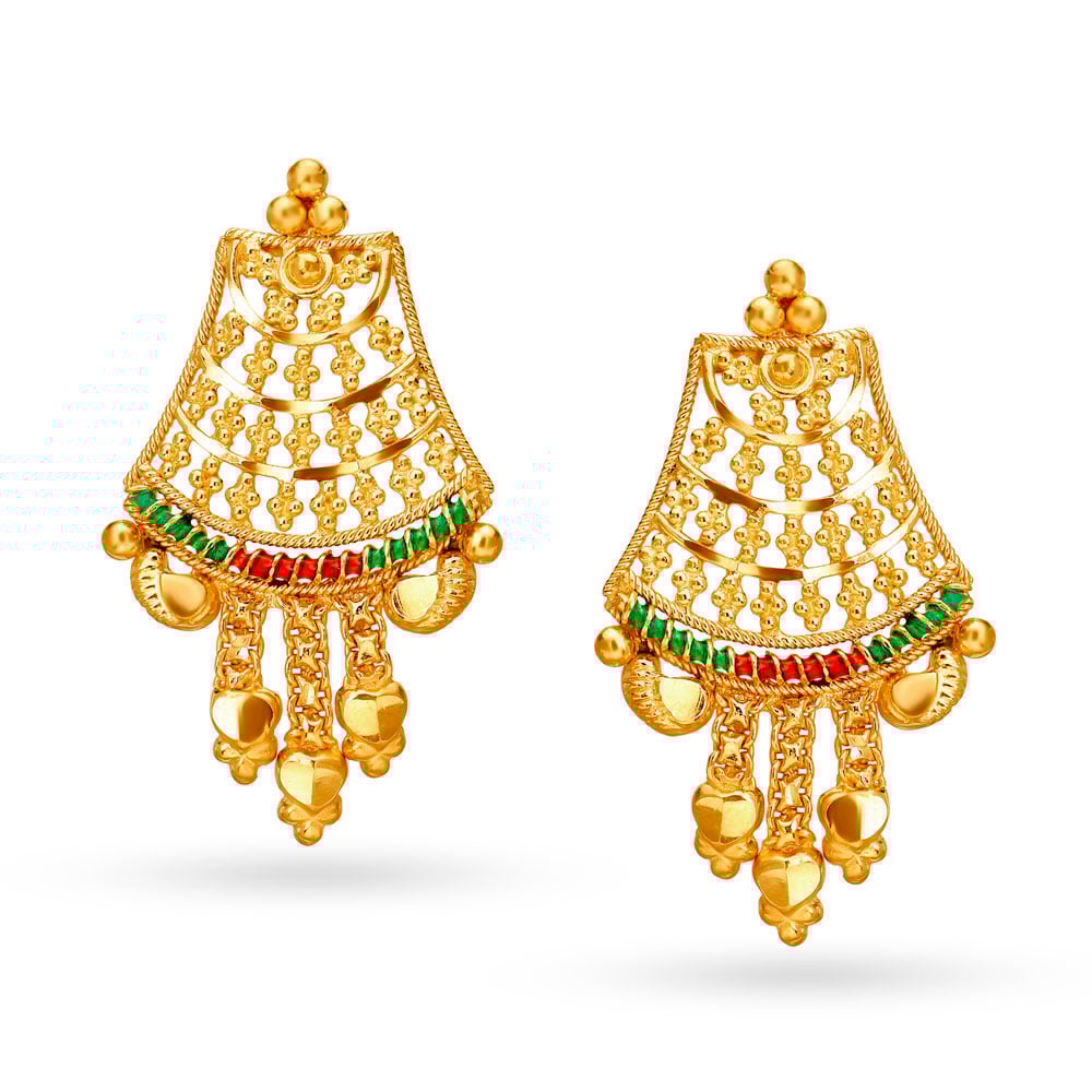 Traditional Yellow Gold Floral Necklace and Earrings Set,,hi-res image number null