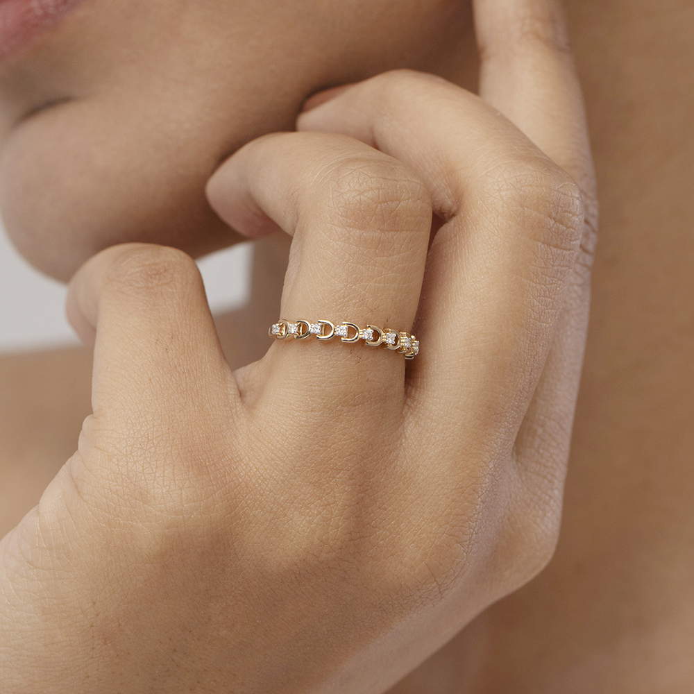 Shimmering Loop Gold & Diamond Finger Ring,,hi-res image number null
