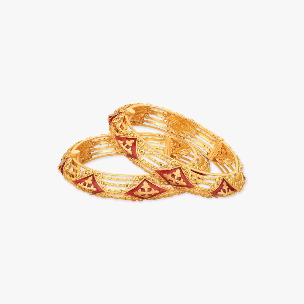 Batik Blossom Kankan Gold Bangles,,hi-res image number null