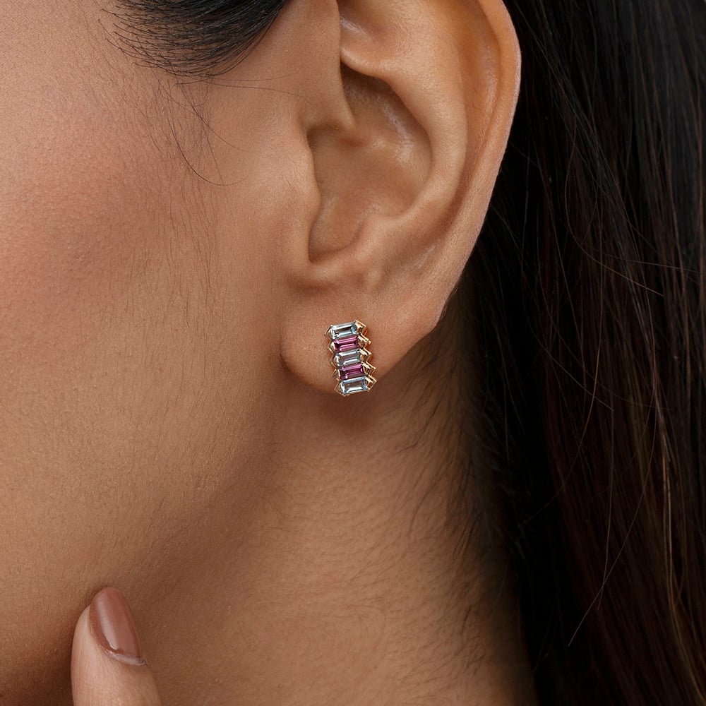 Dazzling Blue Topaz & Gold Elegance Stud Earrings,,hi-res image number null