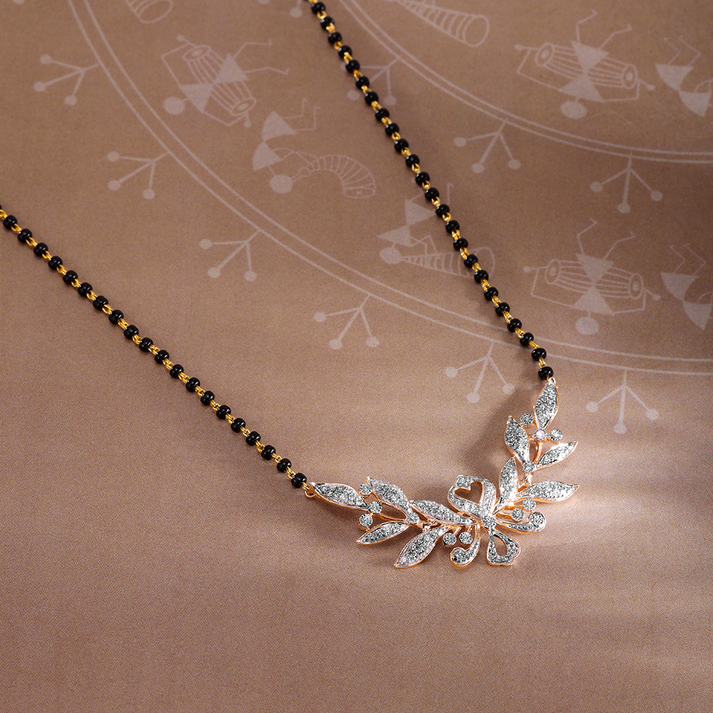 Enchanted Leaves 14 Kt Gold and Diamond Mangalsutra,,hi-res image number null