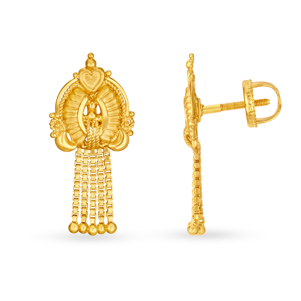 Queenly 22 Karat Yellow Gold Tasseled Drop Earrings,,hi-res image number null