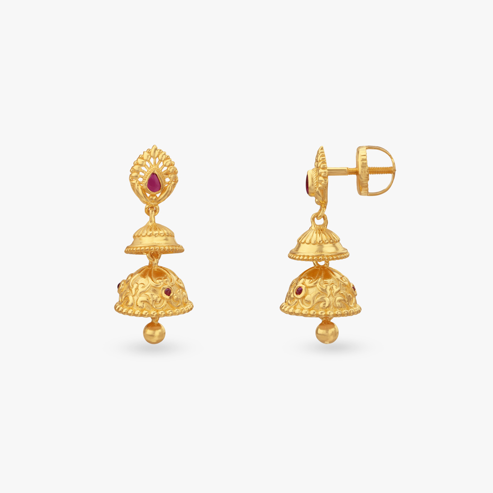 Regal Radiance Gold Jhumka Earrings,,hi-res image number null