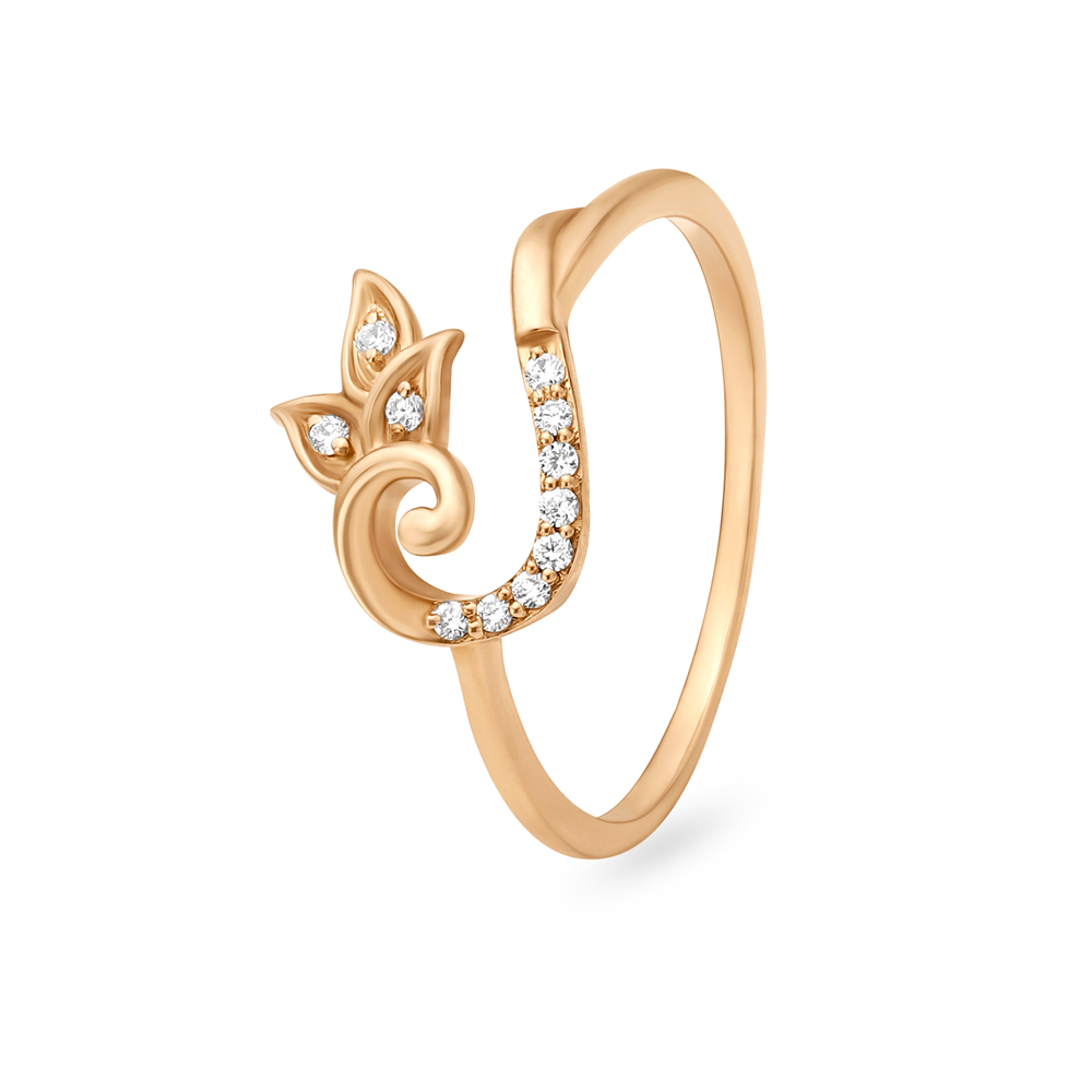 Floral Rose Gold and Diamond Finger Ring,,hi-res image number null