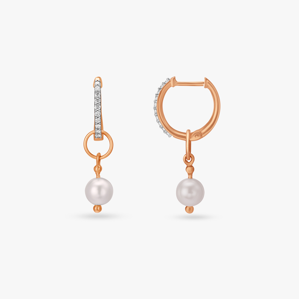 Captivating Diamond and Pearl Hoop Earrings,,hi-res image number null