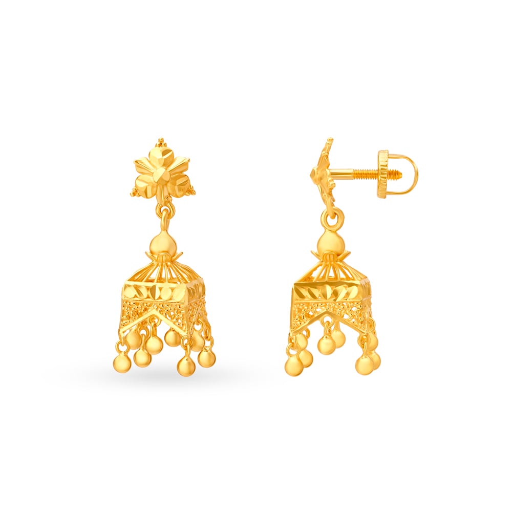 Distinctive Yellow Gold Square Jhumkas,,hi-res image number null